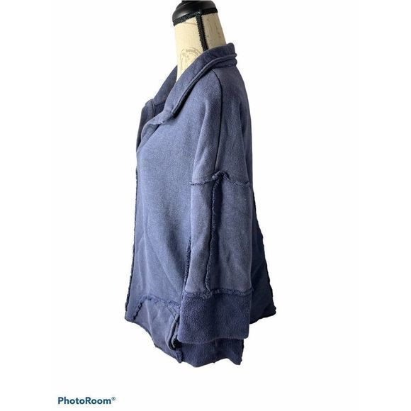 Soft Surroundings Sz M French Terry Snap Front Pull Over Sweatshirt Tunic Blue - Picture 4 of 8